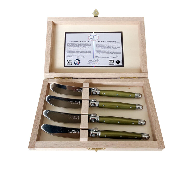 Laguiole Premium 4 Couteaux à Beurre Vert Olive en Coffret