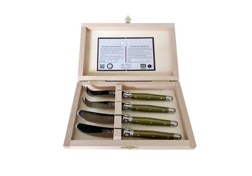 Laguiole Laguiole Premium 2 Botermesjes & 2 Kaasmesjes Olijfgroen