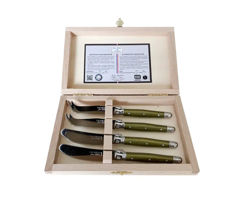 Laguiole Premium 2 Buttermesser & 2 Käsemesser Olivgrün