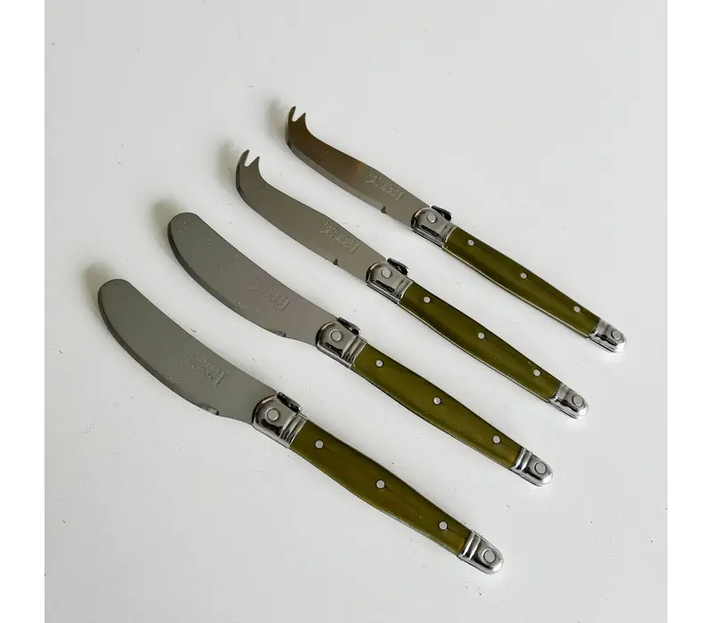 Laguiole Premium 2 Tartineurs & 2 Fromagettes Vert Olive