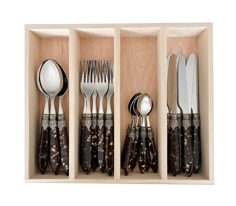Murano Dinerbestek (24-delig) – Voor 6 Personen – Schildpad Patroon in Houten Kist | Italiaans Design