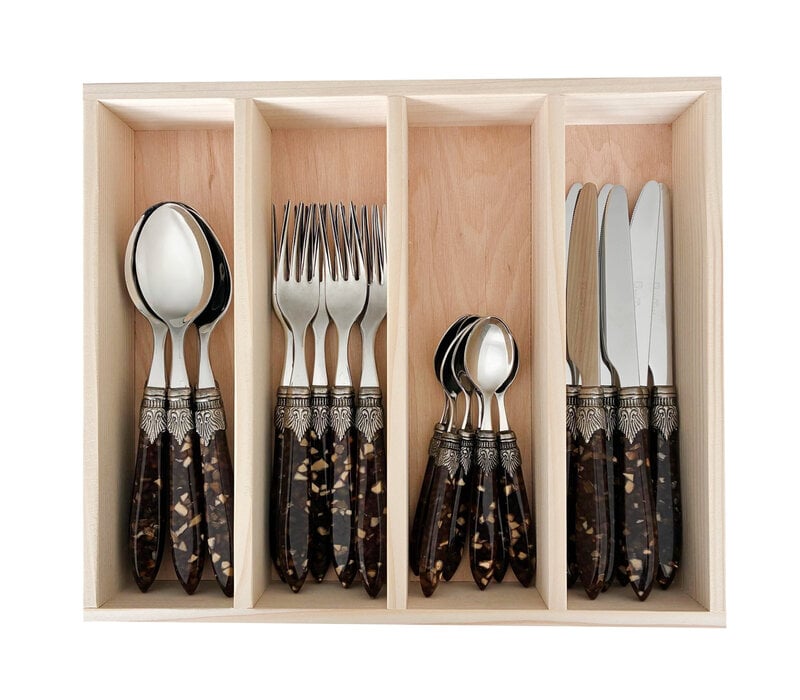 Murano Tafelbesteck (24-teilig) – Für 6 Personen – Schildpatt-Imitat in Holzbox | Italienisches Design