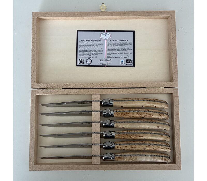 Laguiole Premium 6 Steakmessen Noors Berken