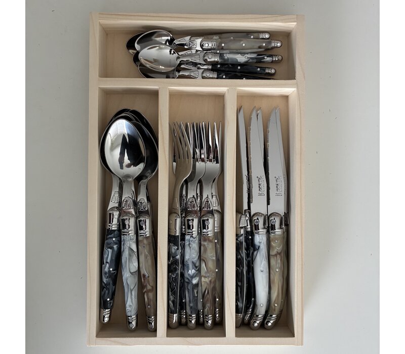 Laguiole Classic Couverts Steak (24 Pièces) – Pour 6 personnes – 'Mélange Marbré' dans un coffret en bois | Design Française - Copy