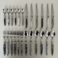 Laguiole Classic Steak Besteck (24-teilig) – Für 6 Personen – 'Marmormischung' in Holzbox | Französisches Design - Copy