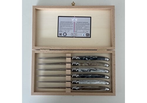 Laguiole Laguiole 6 Classic Steak knives Marble Mix in Wooden Box