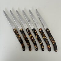Laguiole 6 Classic Steak Knives Turtle Imitation in Wooden Box