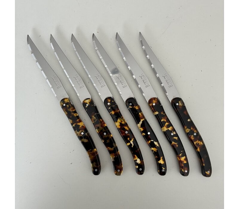 Laguiole 6 Classique Couteaux à Steak Tortue Effet Écaille en Coffret en Bois