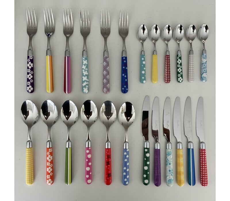 Multi Colour 24-piece cutlery set mixed designs
