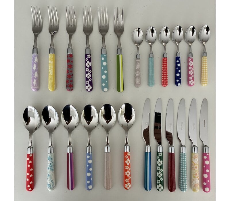 Multi Colour 24-piece cutlery set mixed designs