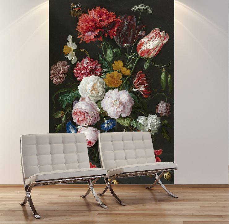 Zelfklevend Fotobehang Stilleven Met Bloemen In Een Glazen Vaas J Fotobehang