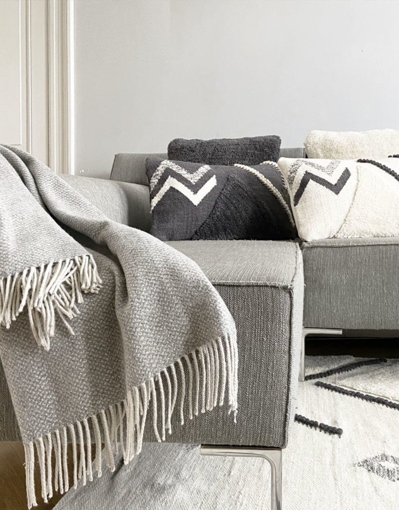 Natural grey structure recycled wool throw