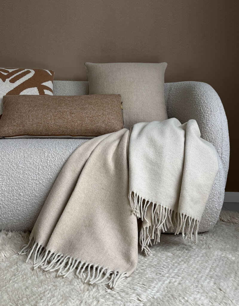 Beige double face recycled wool throw
