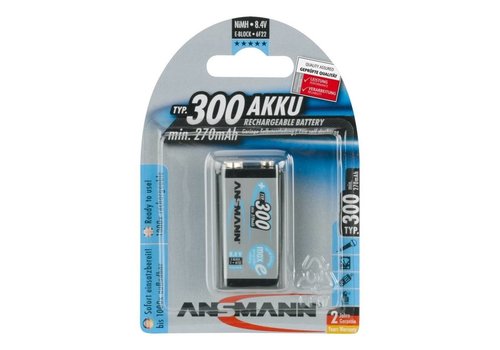  Ansmann Oplaadbare 9V Batterij maxE 300 mAh BL1 