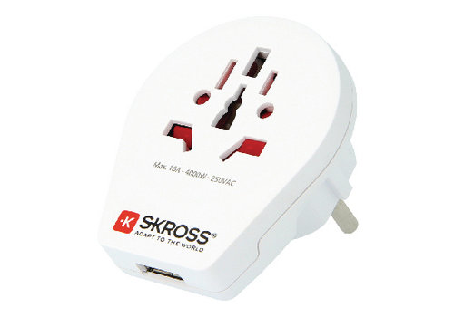  Skross Reisadapter Wereld-naar-Europa USB Geaard 