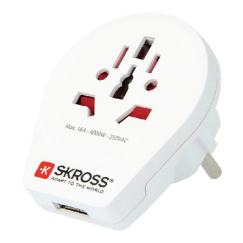  Skross Reisadapter Wereld-naar-Europa USB Geaard 