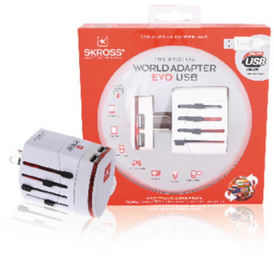 Reisadapter Wereld EVO USB Ongeaard