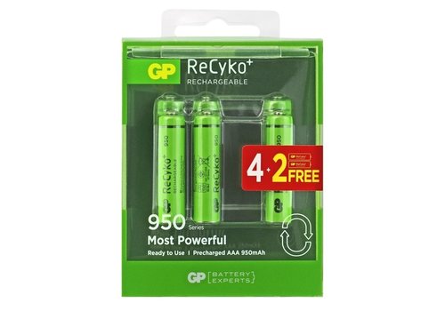  GP ReCyko+ AAA oplaadbare batterijen 950 mAh BL4+2 