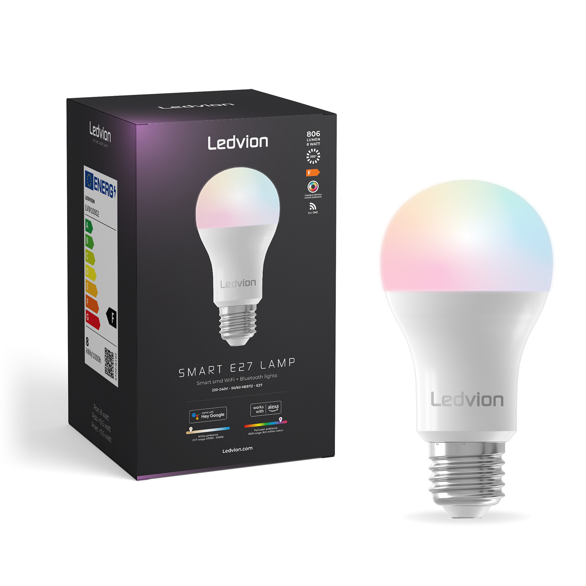 Ledvion Smart RGB+CCT E27 LED Lampe - Wifi - Dimmbar - 8W -  Beleuchtungonline.de