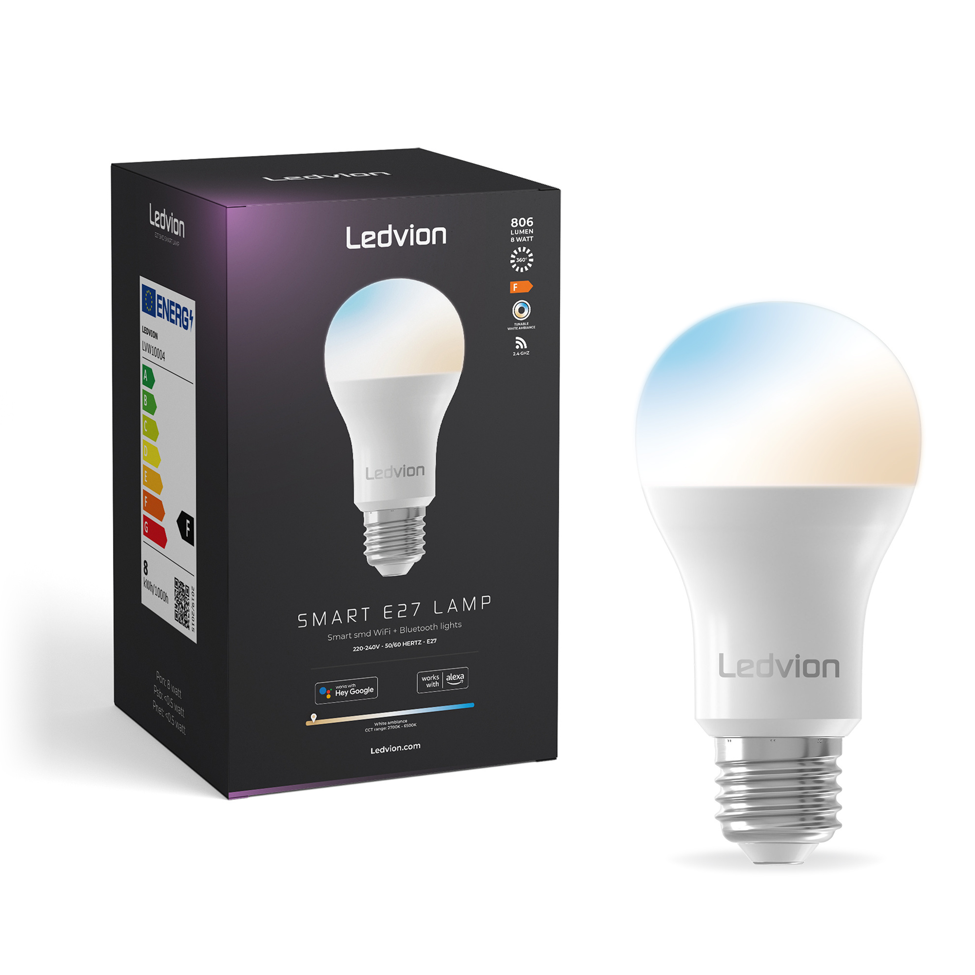 CCT 2700-6500K Dimmbar Wifi E27 Ledvion LED - - Smart - 8W Lampe -