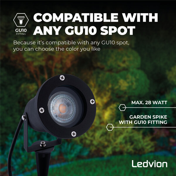 Ledvion LED Gartenstrahler Aluminium - IP65 - GU10 Fassung - 1M Kabel