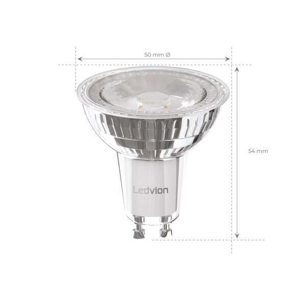 Ledvion Dimmbare GU10 LED Spot - 5W - 2700K - 345 Lumen - Full Glass