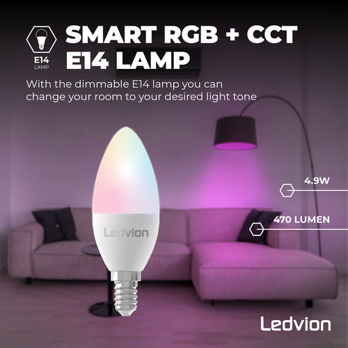 Ledvion Smart RGB+CCT E14 LED Lampe - Wifi - Dimmbar - 5W - 10 Stück