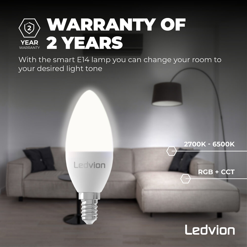 Ledvion Smart RGB+CCT E14 LED Lampe - Wifi - Dimmbar - 5W - 6 Stück