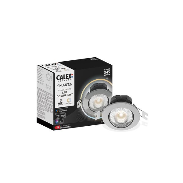 Calex Calex Smart LED Einbaustrahler 5W - CCT - 345 Lumen - Ø85 mm - Edelstahl