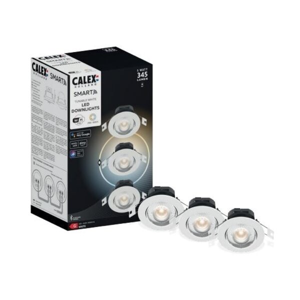 Calex Calex Smart LED Einbaustrahler 5W - CCT - 345 Lumen - Ø85 mm - Weiß - 3 Pack