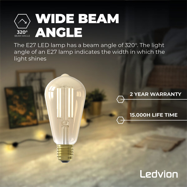 Ledvion Dimmbare E27 LED Lampe Filament - 4.5W - 2100K - 470 Lumen