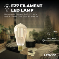 Ledvion Dimmbare E27 LED Lampe Filament - 4.5W - 2100K - 470 Lumen