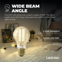 Ledvion Dimmbare E27 LED Lampe Filament - 7.5W - 2100K - 806 Lumen