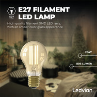 Ledvion Dimmbare E27 LED Lampe Filament - 7.5W - 2100K - 806 Lumen