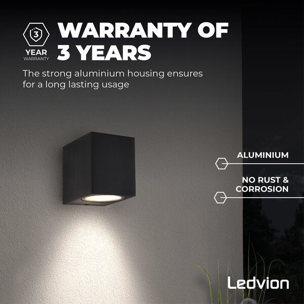 Ledvion LED Wandleuchte - Dimmbar - IP54 - GU10 Fassung - Schwarz  - Innen- und Außenbereich