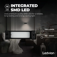 LED Wandleuchte Norma Schwarz - 3000K - 9W - IP54 Ledvion LED Wandleuchte Norma Schwarz - 3000K - 9W - IP54