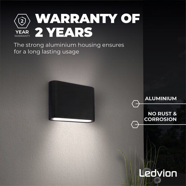 Ledvion LED Wandleuchte Mira S Schwarz - 3000K - 6W - IP54