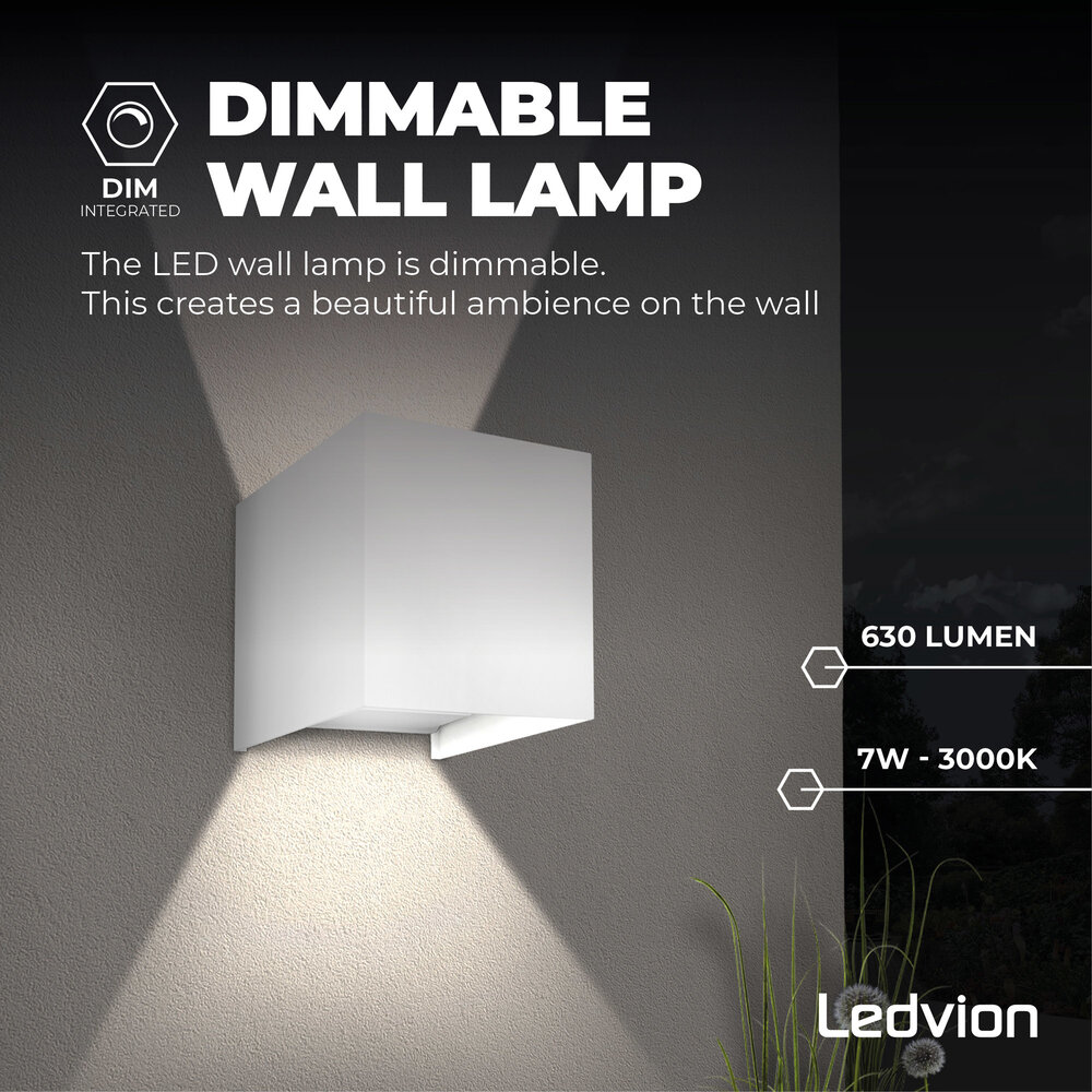 Ledvion Dimmbare LED Wandleuchte Weiß - Beidseitig - 3000K -  7W - IP54