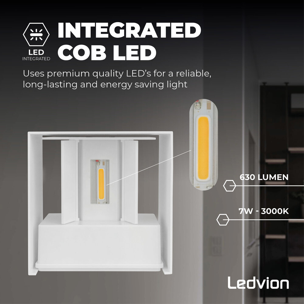 Ledvion Dimmbare LED Wandleuchte Weiß - Beidseitig - 3000K -  7W - IP54
