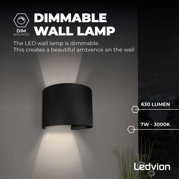 Ledvion Dimmbare LED Wandleuchte Rund Schwarz - Beidseitig - 3000K -  7W