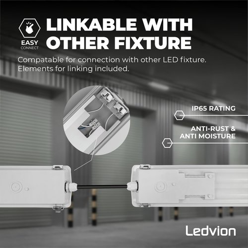 Beleuchtungonline LED Feuchtraumleuchte 150 cm für 2x LED TL Röhren - IP65 - Edelstahlklammern