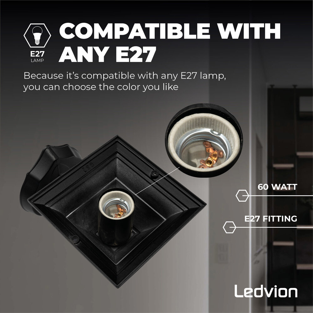 Ledvion LED Wandleuchte - Classic Vela - schwarz - E27
