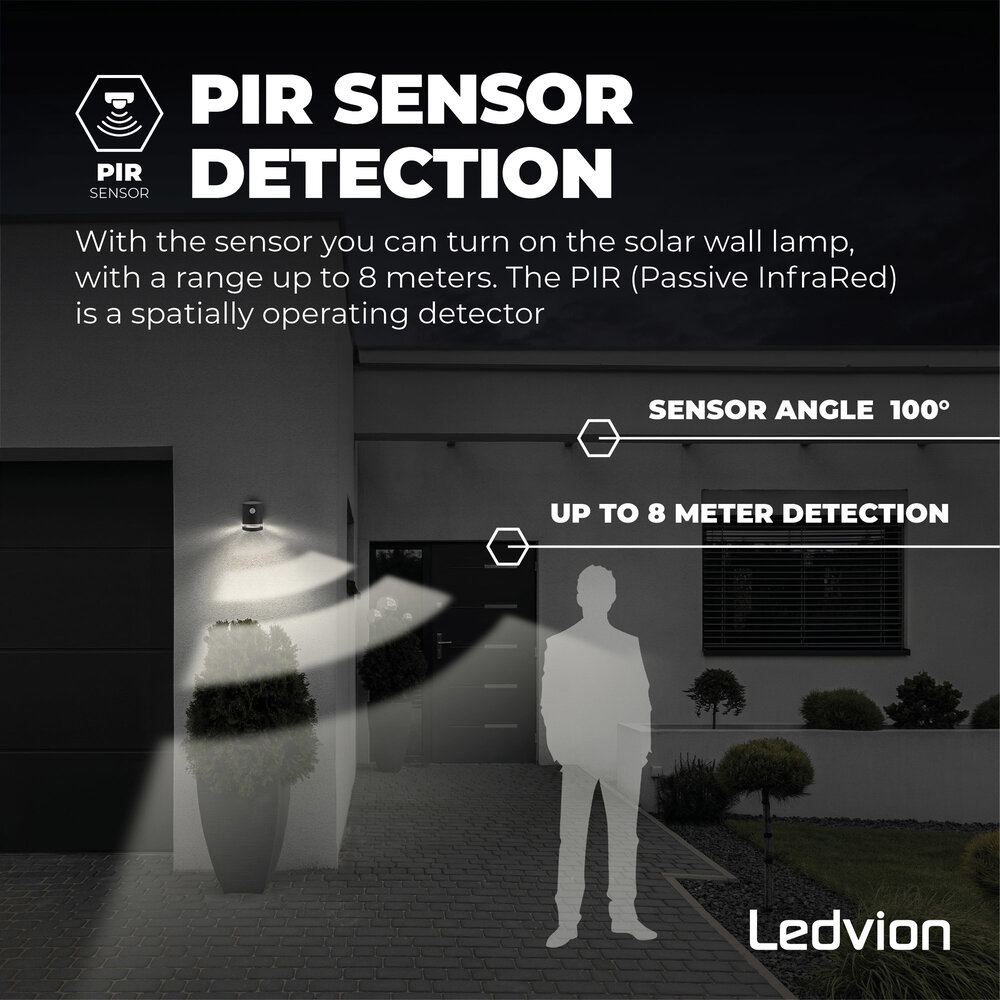 Ledvion Solar Wandleuchte mit Sensor Elara - 3000K - 150 Lumen - Schwarz