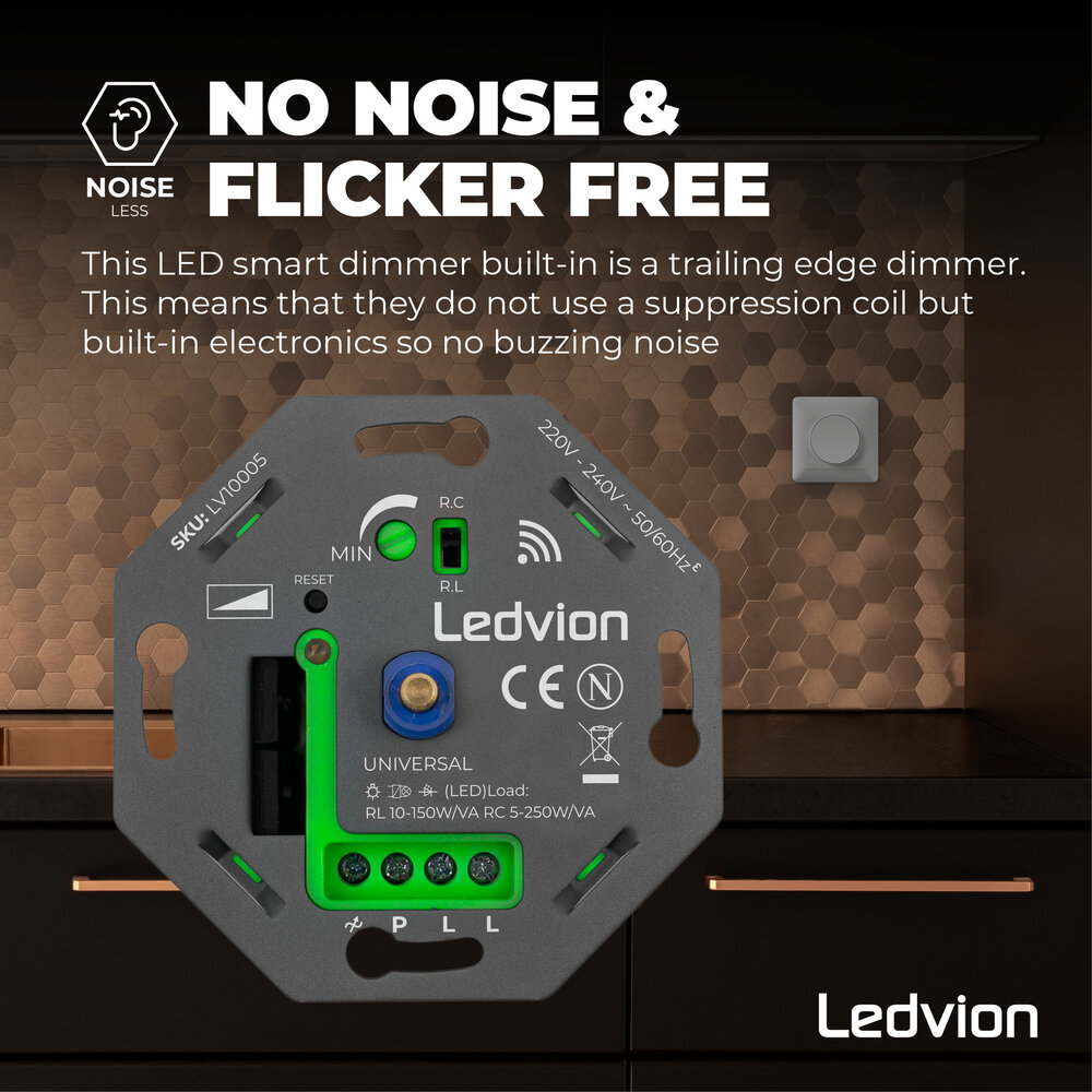 Ledvion Smart WIFI LED Dimmer Einbau 5-250W - Phasen an und abschnitt - Universal - Komplett