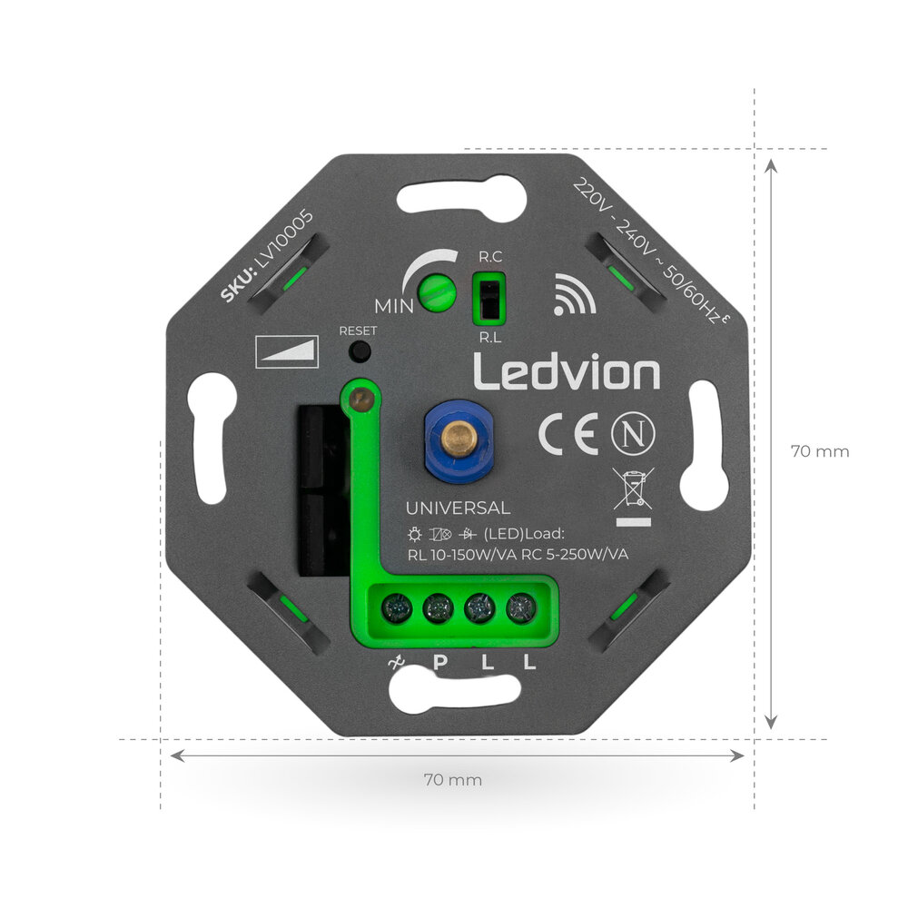 Ledvion Smart WIFI LED Dimmer Einbau 5-250W - Phasen an und abschnitt - Universal - Komplett