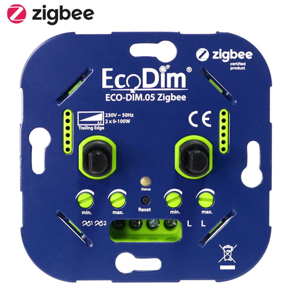 EcoDim Zigbee Smart LED Doppeldimmer Einbau 2x 0-100 Watt 220-240V - Phasenschnitt