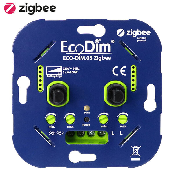 EcoDim Zigbee Smart LED Doppeldimmer Einbau 2x 0-100 Watt 220-240V - Phasenschnitt