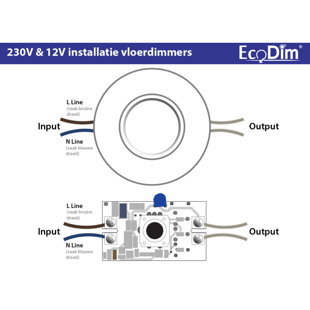 EcoDim LED Fußdimmer Weiß 0-50 Watt 220-240V - Phasenschnitt