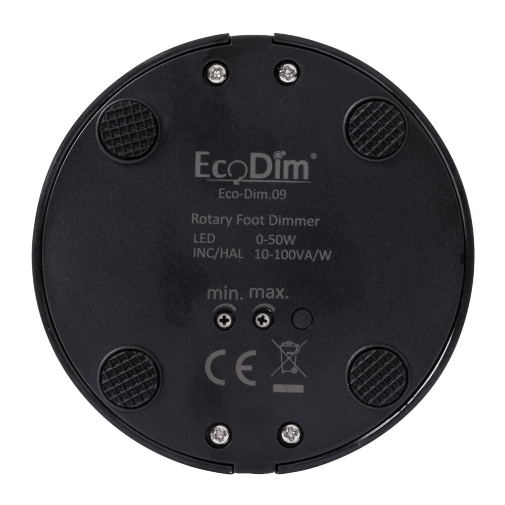 EcoDim LED Fußdimmer Schwarz 0-50 Watt 220-240V - Phasenschnitt