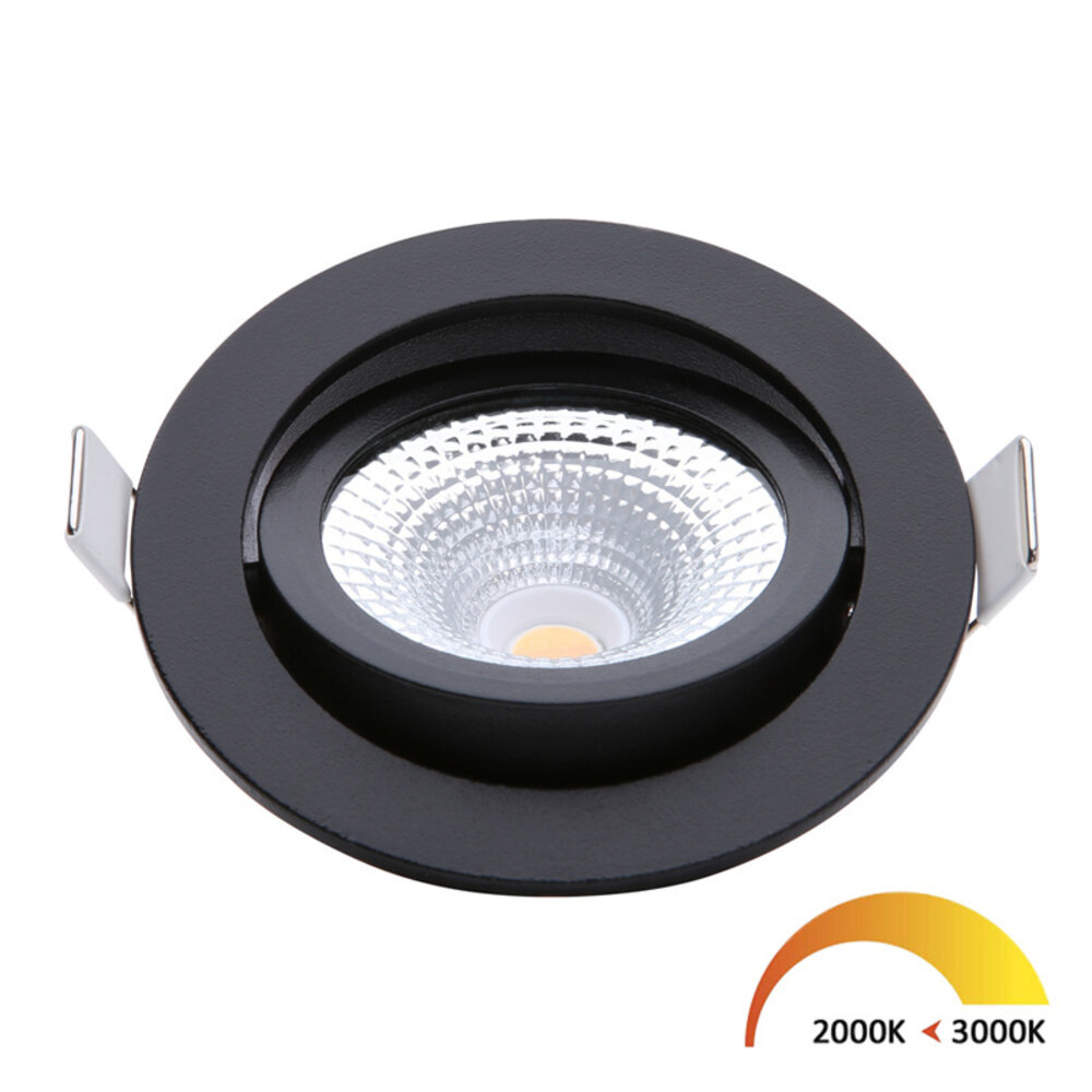 EcoDim LED Einbaustrahler Schwarz - 5W - IP54 - 2000K-3000K - Neigbar